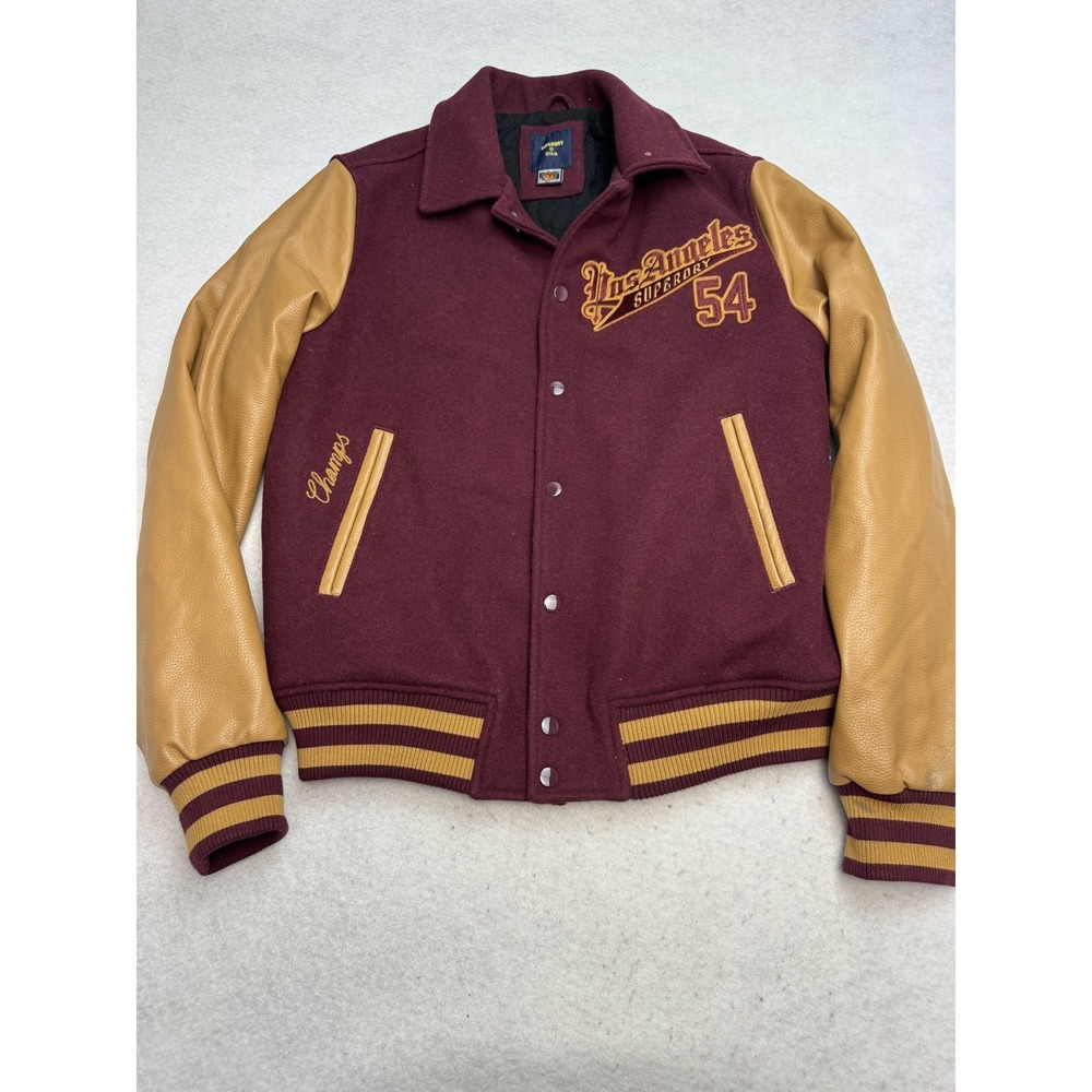 Superdry College Track Jacket Mens Medium Red Wool Varsity Wildcats 54 Letterman
